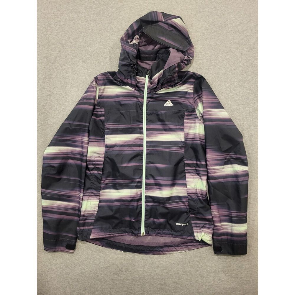 ADIDAS CLIMAPROOF WOMEN‎ HOODED ZIP SPORTS WIND JACKET - Purple colorblock SMALL